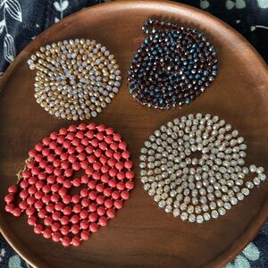 Lot of Four, Vintage Glass Beaded Long Necklaces.